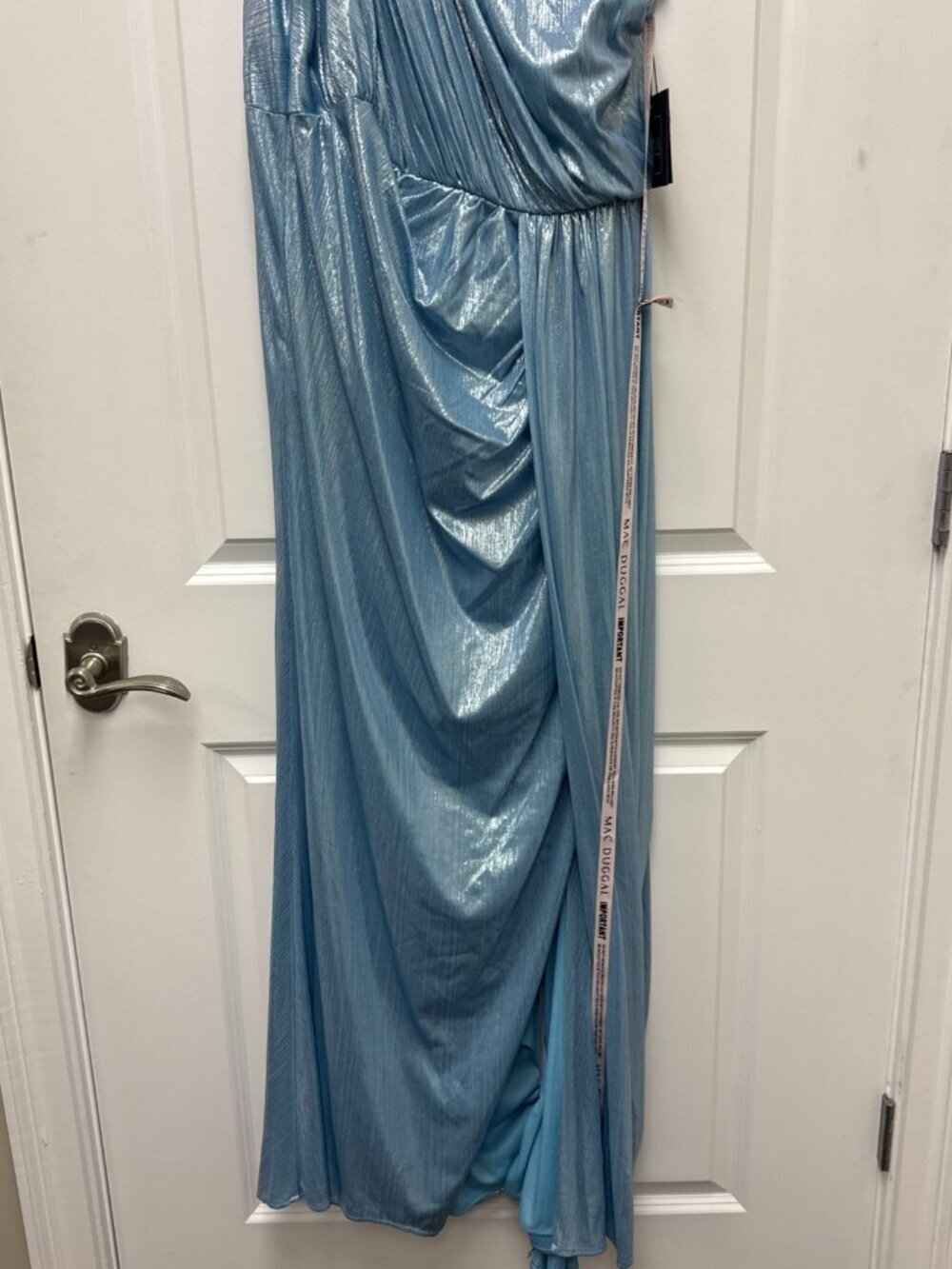 Mac Duggal Size 14 Blue 26537 Metallic One-Shoulder Maxi Gown Dress Prom NWT - Picture 5 of 10